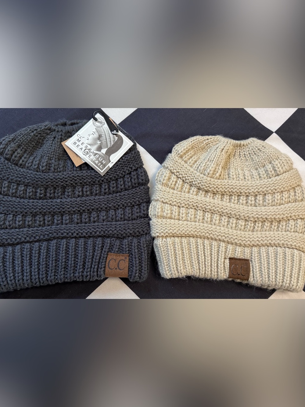 C.C Womens Cable Knit Beanie Duo - Charcoal & Cream